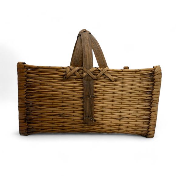 Wicker Open Ended Fireplace Log Kindling Gathering Basket Flat Bottom 13" Long - Picture 2 of 12